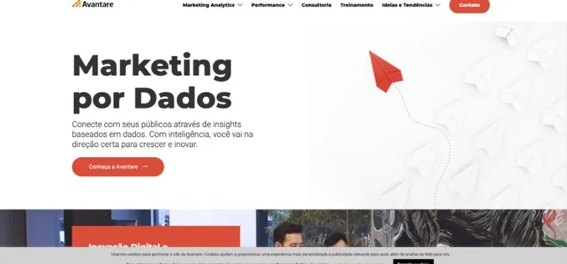 Captura da homepage da Avantare — site institucional de agência de marketing orientada a dados com navegação de Marketing Analytics