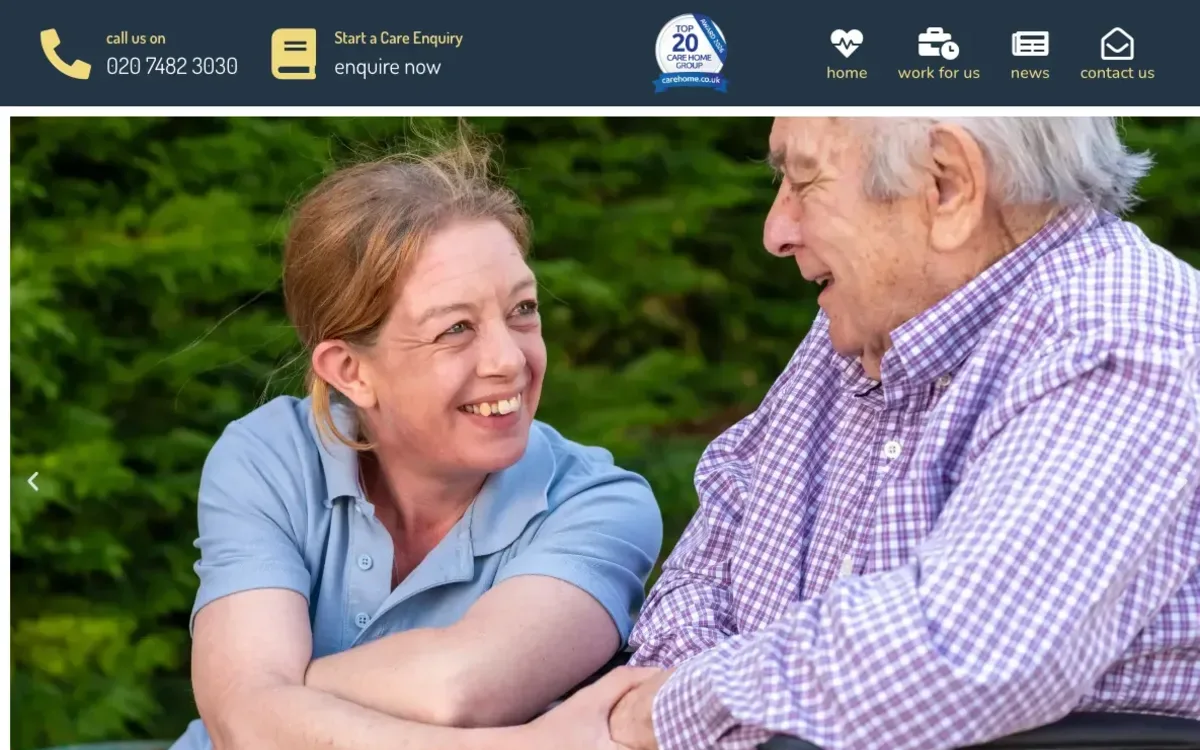 Captura full-page da homepage da Forest Healthcare — residências e cuidados especializados no Reino Unido