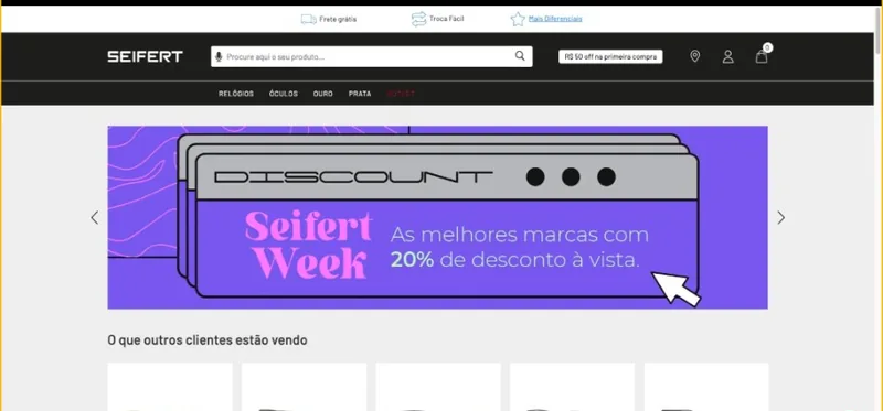 Captura full-page do site Seifert — marca de óptica e joalheria com canal e-commerce nacional