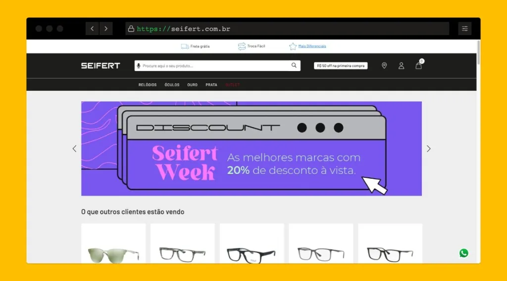 Captura full-page do site Seifert — marca de óptica e joalheria com canal e-commerce nacional